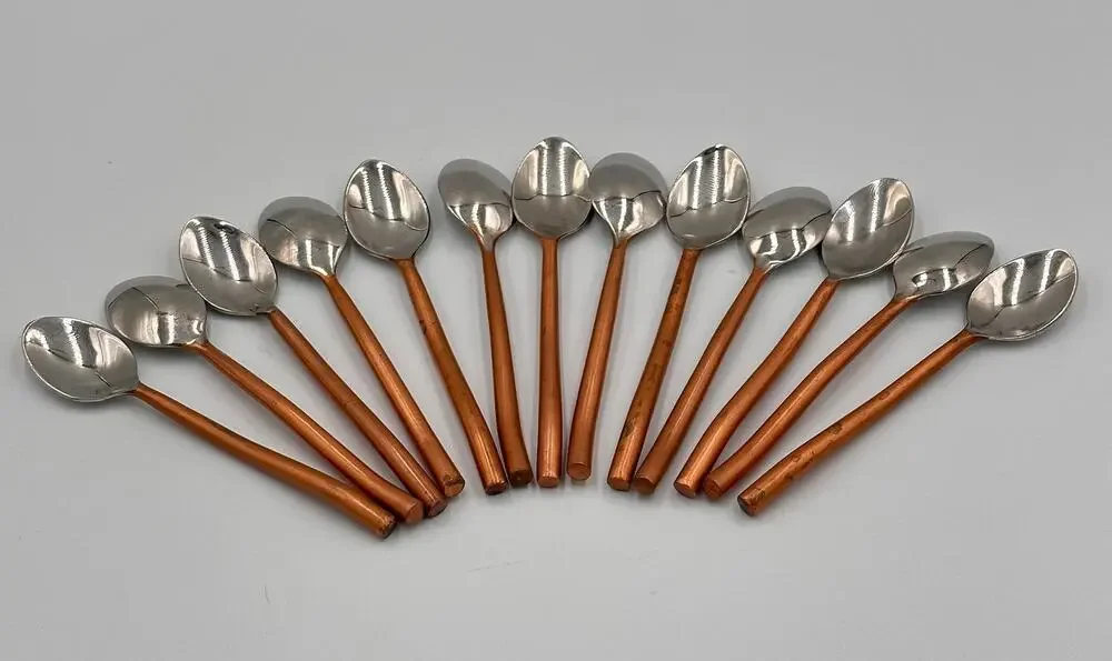 Vintage Coffee Dessert Espresso Demitasse Hand Crafted Copper Handle Spoon Set